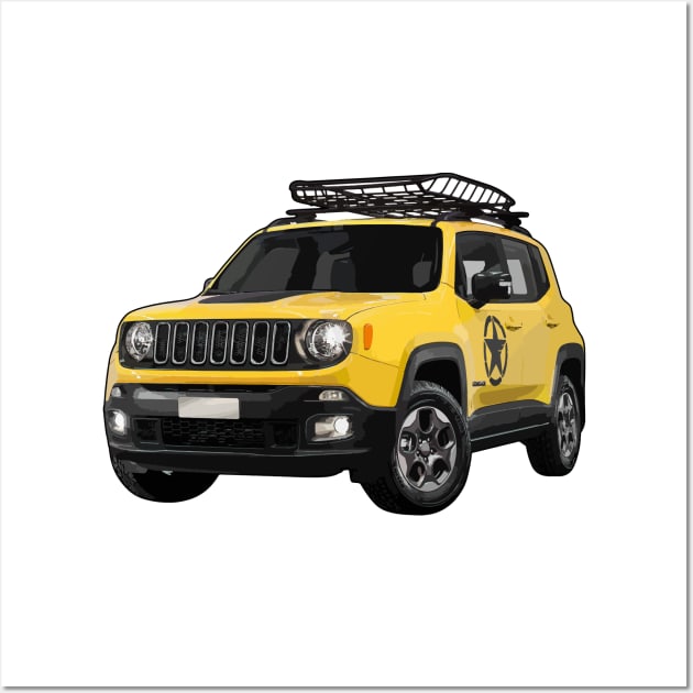 Yellow Jeep Renegade Illustration Wall Art by KAM Std